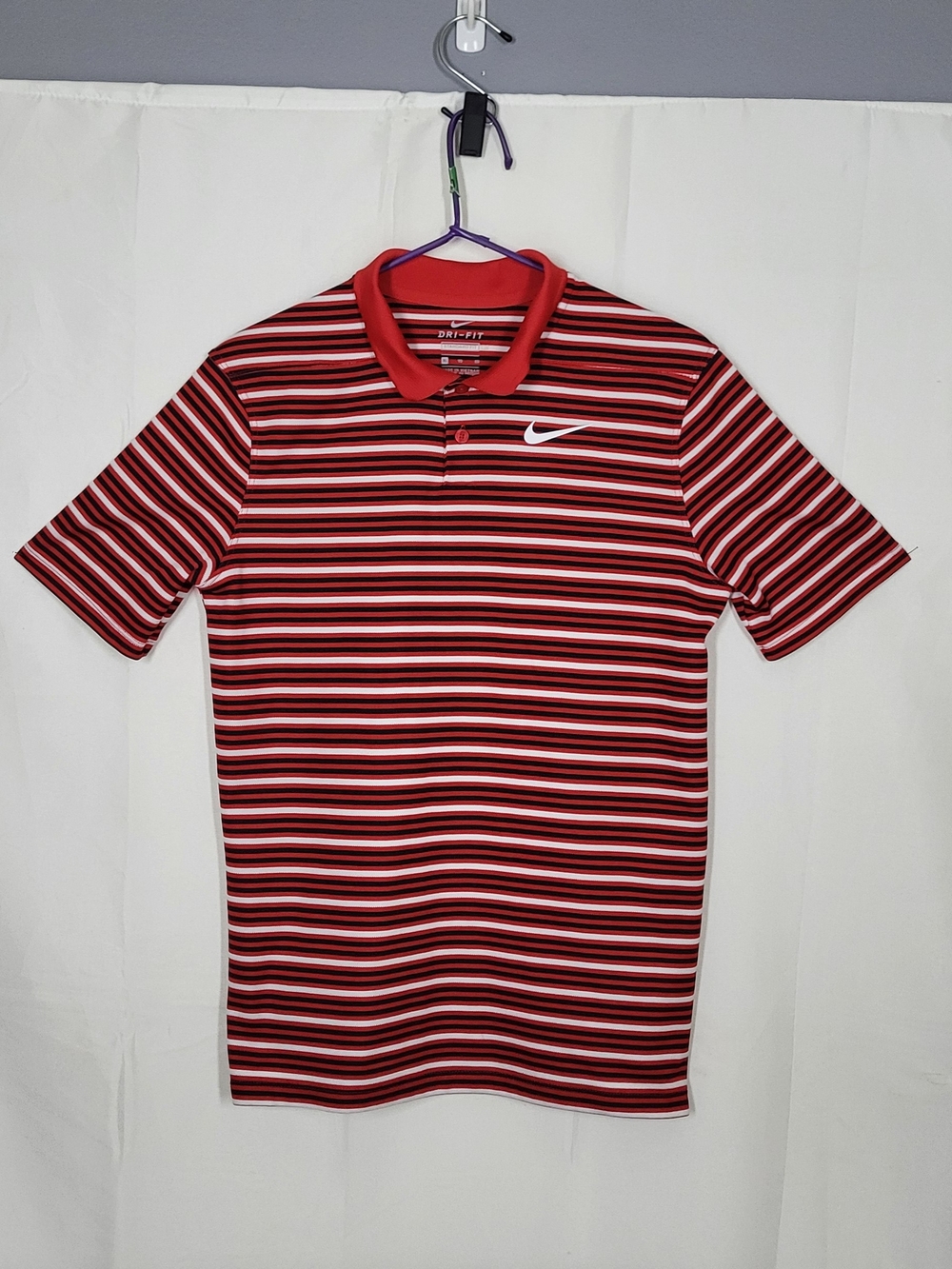 Nike Red Striped Polo Shirt with White Swoosh
